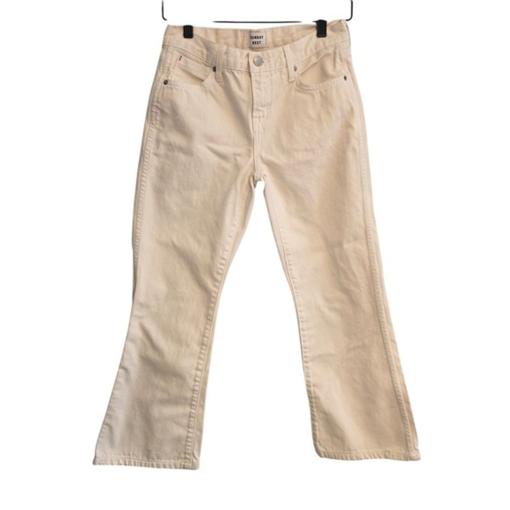 Sunday Best Aritzia Cream Cropped Flare Denim Jeans Womens Size 2‎ Off White